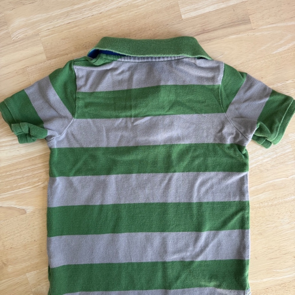 Mini Boden Piqué Polo Shirt, Gray/Green Stripe, 3T–4T - Picture 6 of 11
